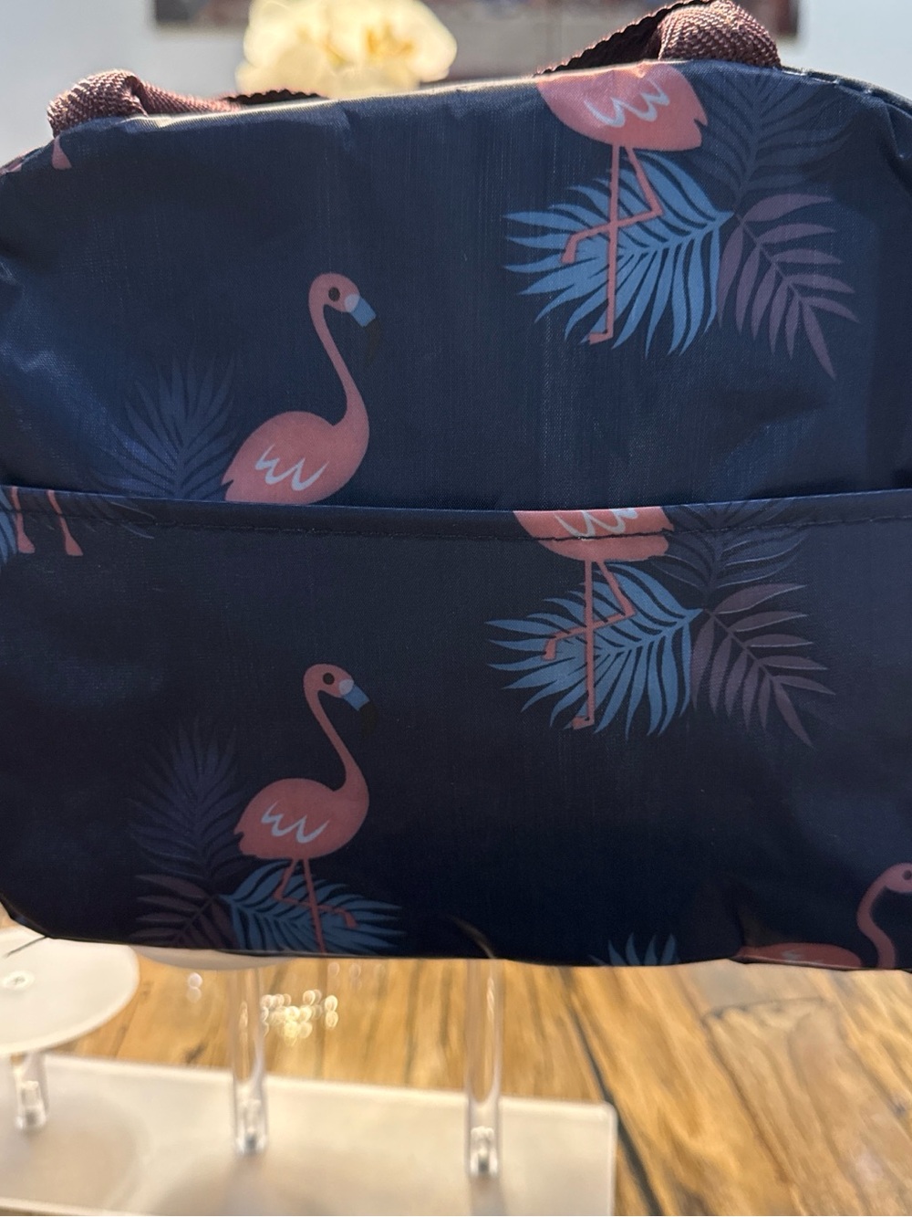 Navy Pink Flamingo small insulated lunch bag